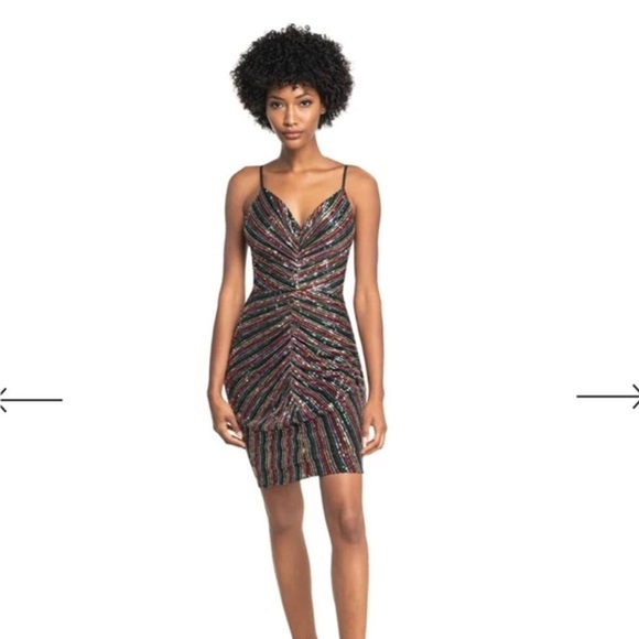 VIVIANE SEQUIN RUCHED MINIDRESS IN SILVER-ROUGE MULTI - Picture 1 of 3